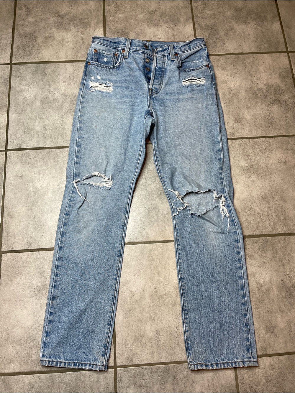 Levi's Light Blue Distressed Straight-Leg Jeans